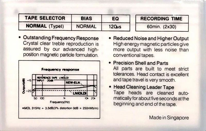 Compact Cassette Maxwell ELN 60 Type I Normal Singapore