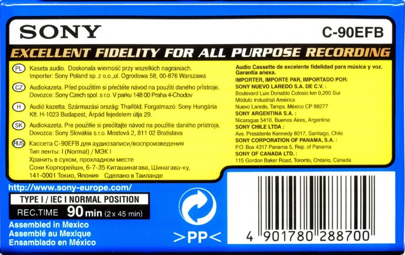 Compact Cassette Sony EF 90 "C-90EFB" Type I Normal 2008 Worldwide
