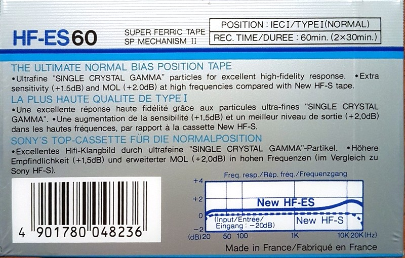 Compact Cassette Sony HF-ES 60 "HF-ES 60N" Type I Normal 1986 Europe