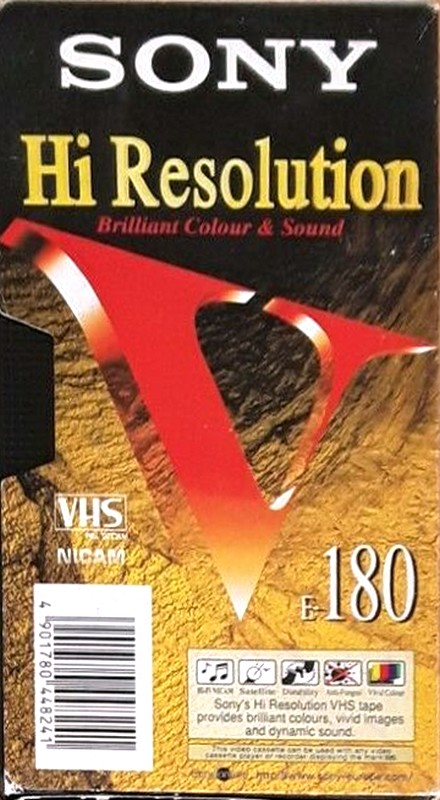 VHS, Video Home System Sony Hi Resolution 180 Type I Normal 1996 Europe