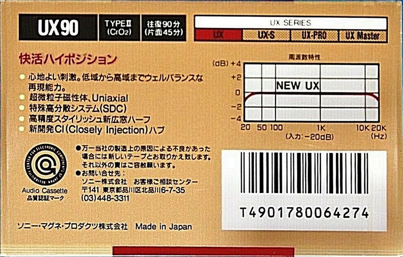 Compact Cassette Sony UX 90 Type II Chrome 1988 Japan