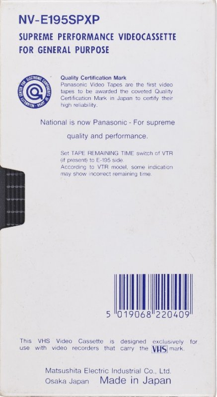 VHS, Video Home System Panasonic SP 195 "NV-E195SPXP" Type I Normal 1987 Europe