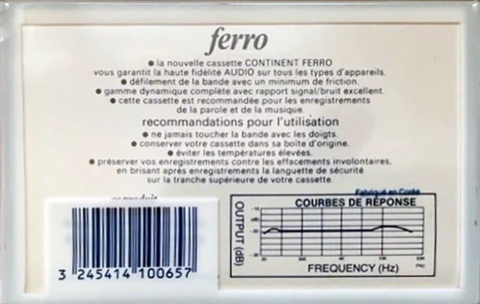 Compact Cassette Continent / Continente Ferro 60 Type I Normal 1984 France