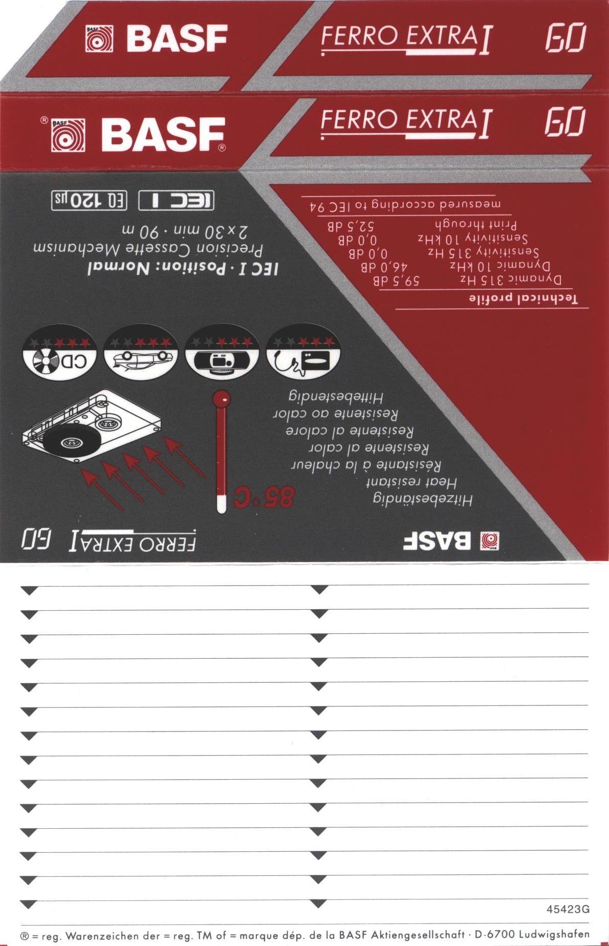 Compact Cassette BASF Ferro Extra I 60 Type I Normal 1991 Europe