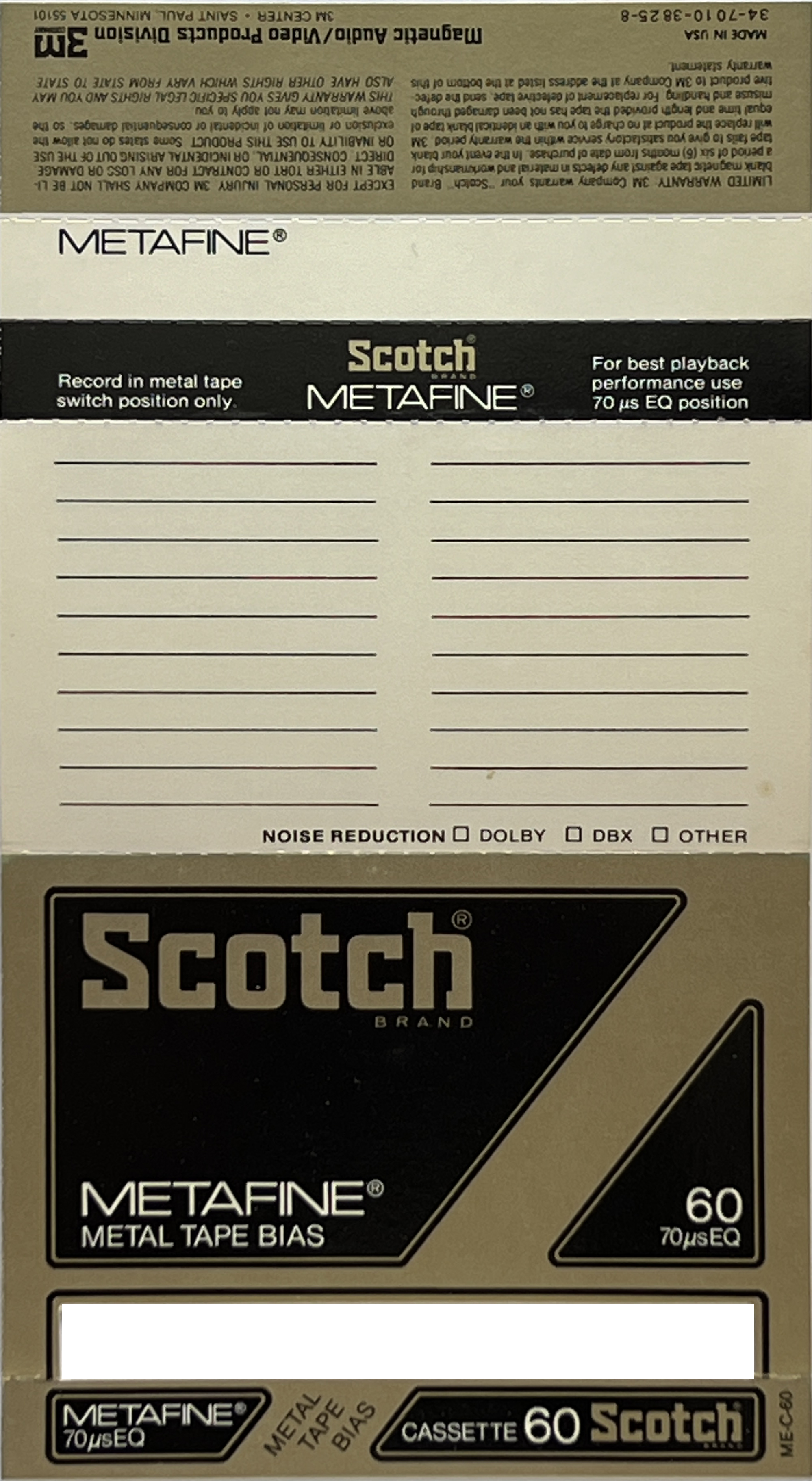 Compact Cassette Scotch Metafine 60 Type IV Metal 1979 Europe