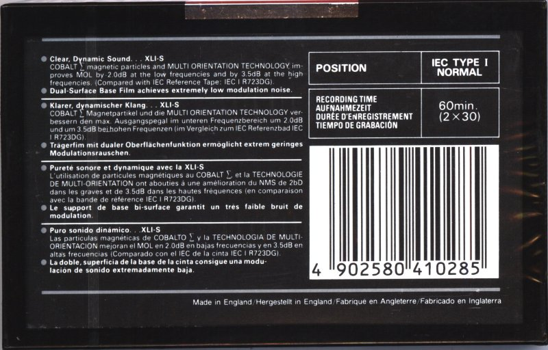 Compact Cassette Maxell XLI-S 60 Type I Normal 1991 Europe