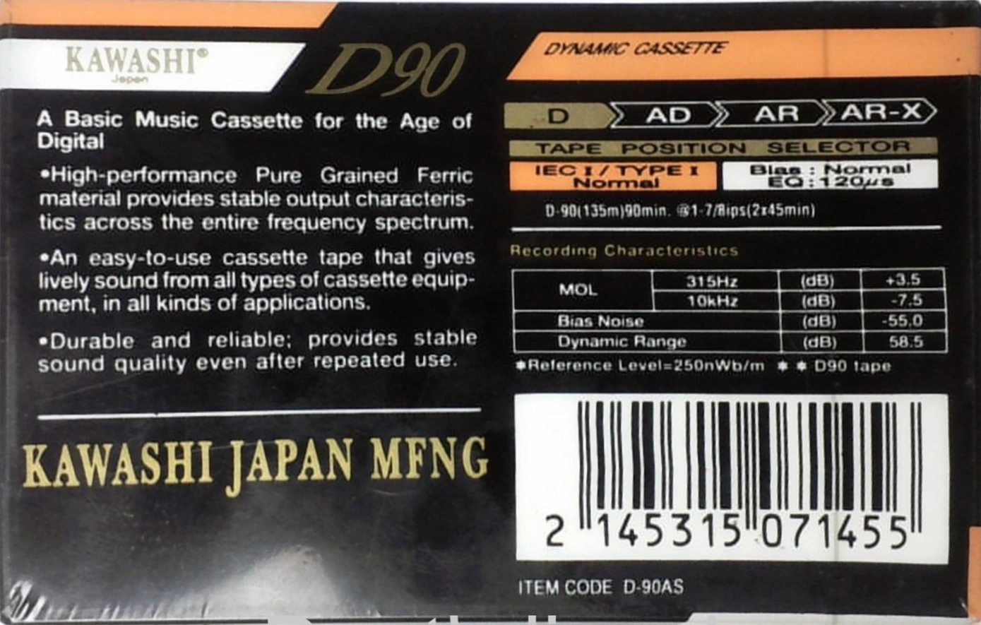 Compact Cassette Kawashi D 90 "D-90AS" Type I Normal 1990 Unknown Country