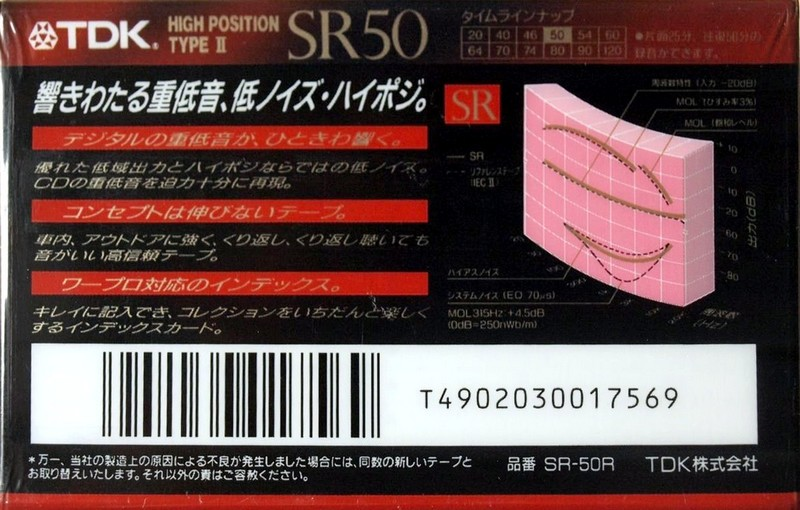 Compact Cassette TDK SR 50 "SR-50R" Type II Chrome 1992 Japan