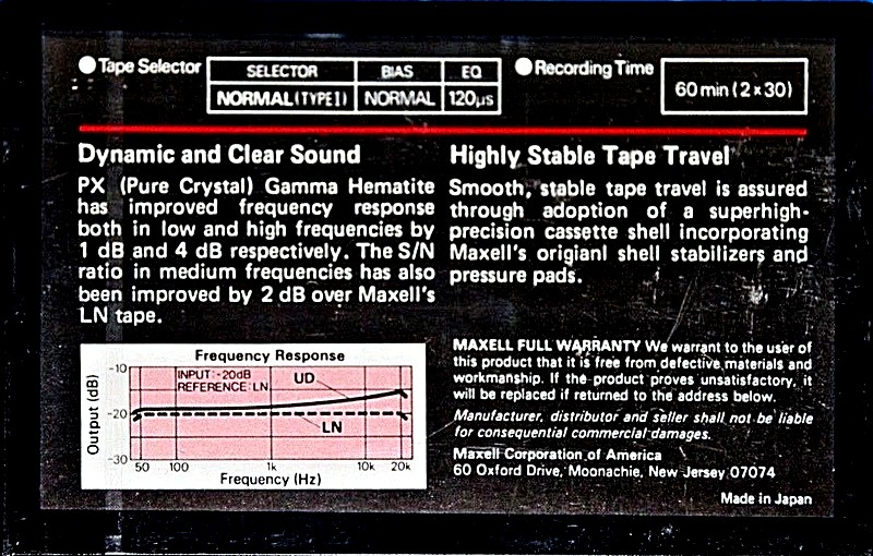 Compact Cassette Maxell UD 60 Type I Normal 1980 USA
