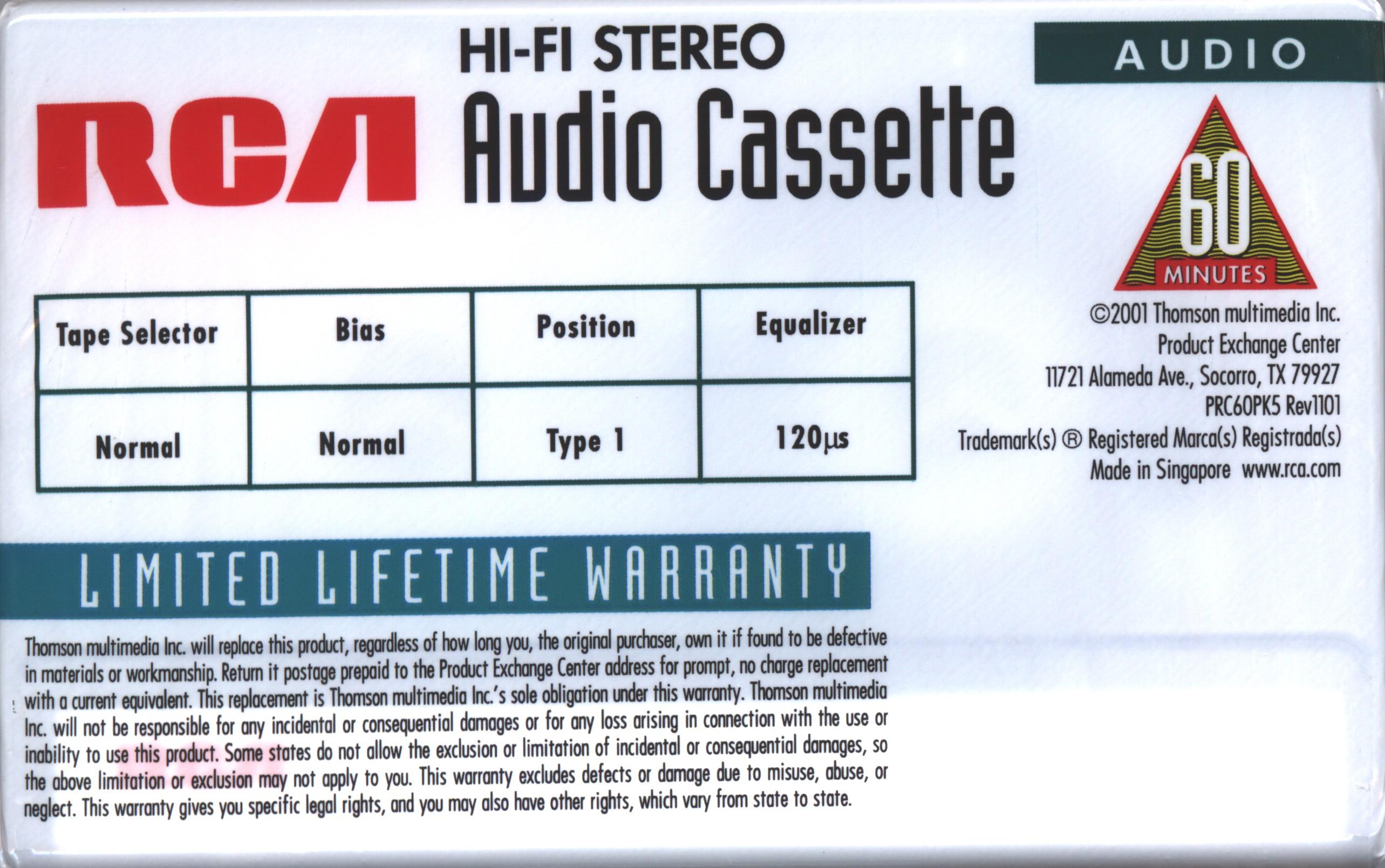 Compact Cassette RCA 60 Type I Normal 2002 USA