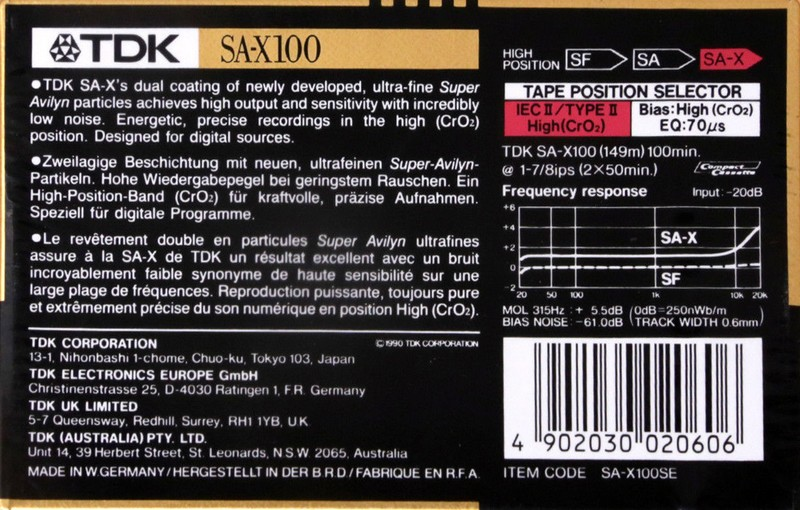 Compact Cassette: TDK  - SA-X 100