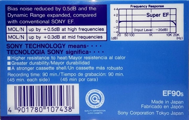 Compact Cassette Sony Super EF 90 "EF90s" Type I Normal 1985 Europe