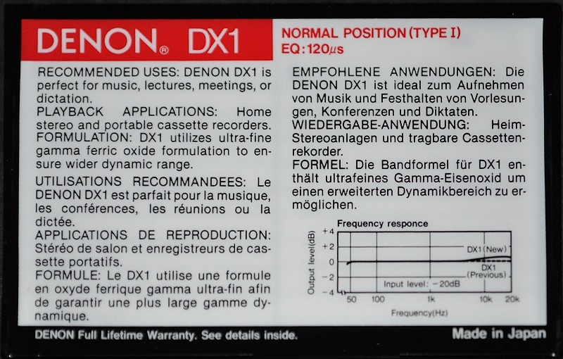 Compact Cassette Denon DX1 90 Type I Normal 1990 Europe