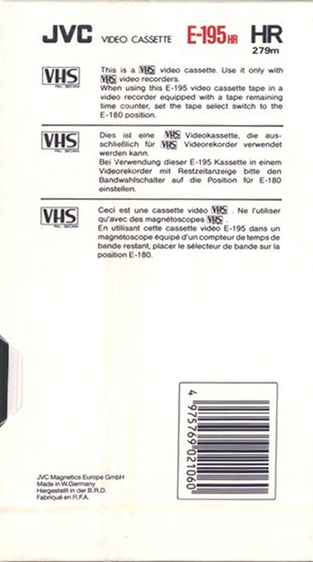 VHS, Video Home System JVC HR 195 Type I Normal 1987 Europe