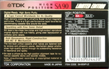 Compact Cassette TDK SA 90 "SA-90AP-LE Limited Edition" Type II Chrome 1993 Europe