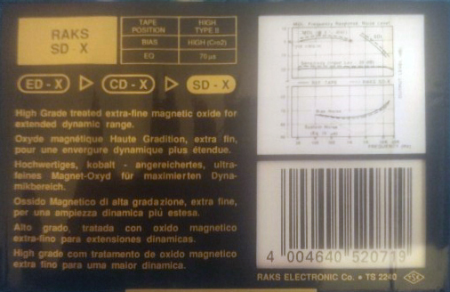Compact Cassette RAKS SD-X 60 Type II Chrome 1991 Europe