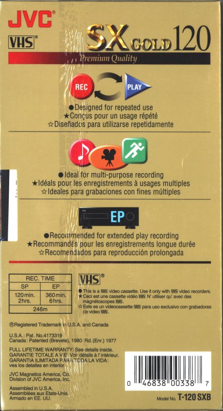VHS, Video Home System JVC SX 120 Type I Normal 1998 North America