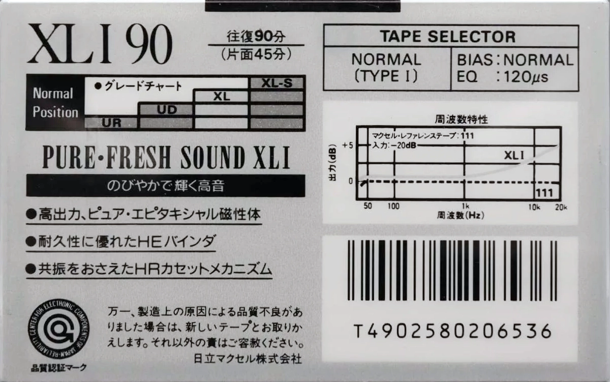 Compact Cassette Maxell XLI 90 Type I Normal 1988 Japan