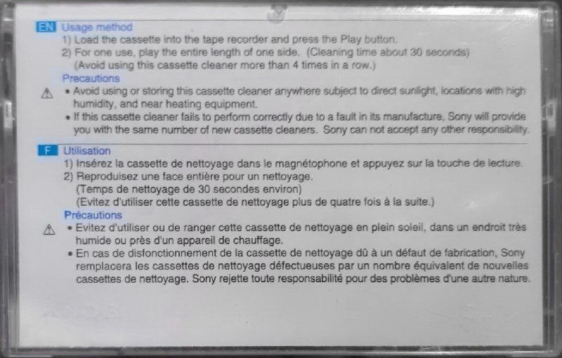 Compact Cassette Sony "C-1KD" Cleaning Cassette Europe