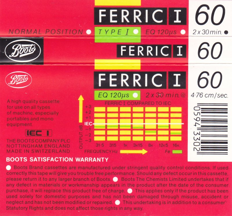 Compact Cassette Boots / Boots Audio Ferric I 60 Type I Normal 1986 UK