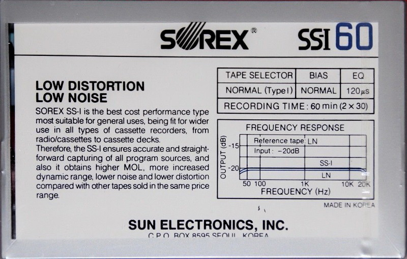 Compact Cassette Sorex SS-I 60 Type I Normal 1987 South Korea