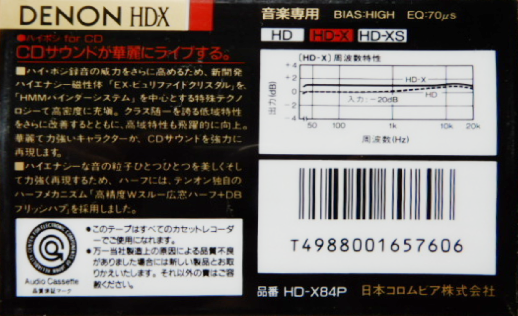 Compact Cassette Denon HD-X 84 "HD-X84P" Type II Chrome 1989 Japan