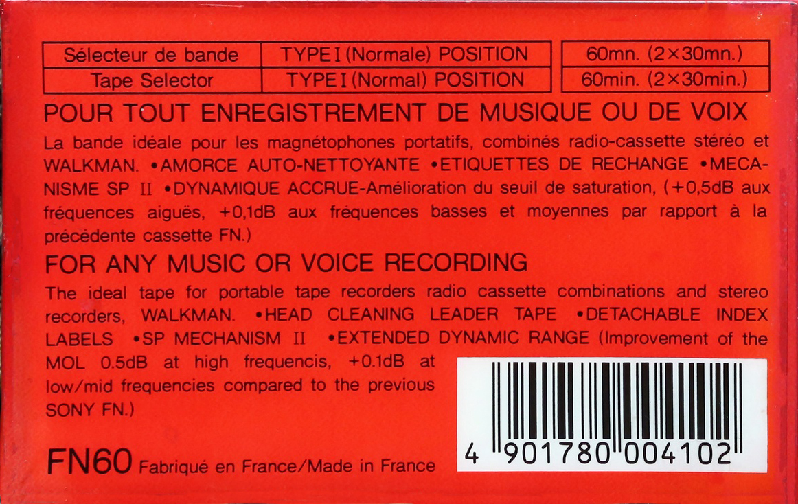 Compact Cassette Sony FN 60 Type I Normal 1985 Europe