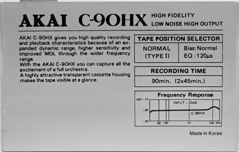 Compact Cassette Akai HX 90 Type I Normal 1989 Europe