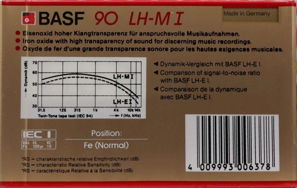 Compact Cassette BASF LH Maxima I 90 "LH-M I" Type I Normal 1986 Europe