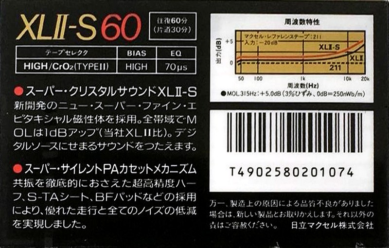 Compact Cassette Maxell XLII-S 60 Type II Chrome 1986 Japan