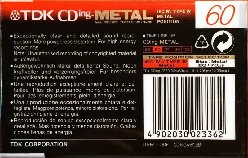 Compact Cassette: TDK  - CDing-Metal 60