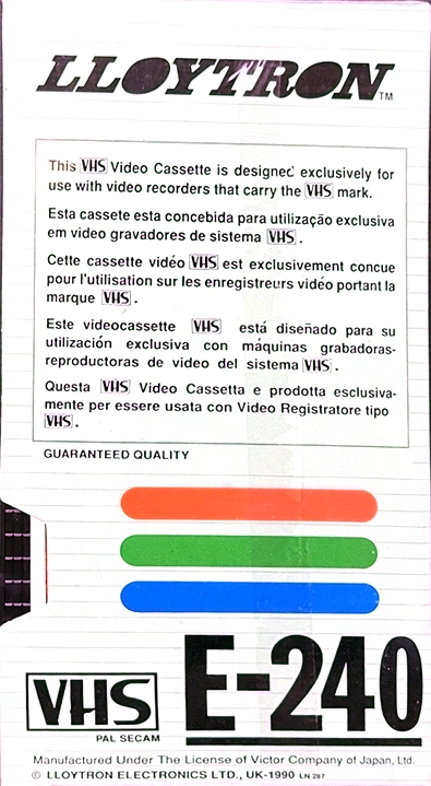 VHS, Video Home System Lloytron 240 Type I Normal 1990 Europe