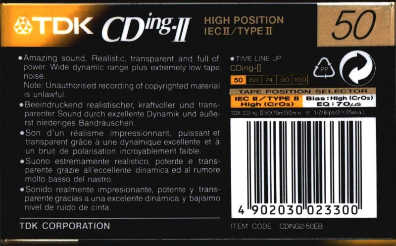 Compact Cassette TDK CDing 2 50 "CDING2-50EB" Type II Chrome 1997 Europe