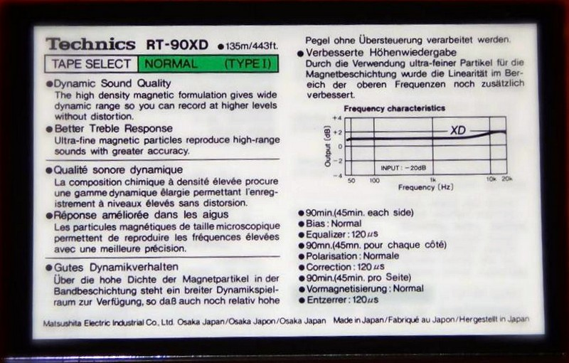 Compact Cassette Technics XD 90 "RT-90XD" Type I Normal 1985 Europe
