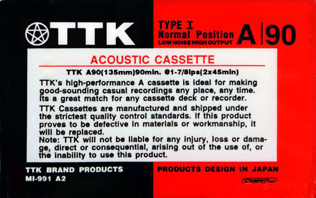 Compact Cassette TTK A 90 Type I Normal 1986 Worldwide