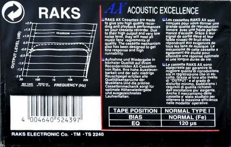 Compact Cassette RAKS AX 90 Type I Normal 1993 Europe
