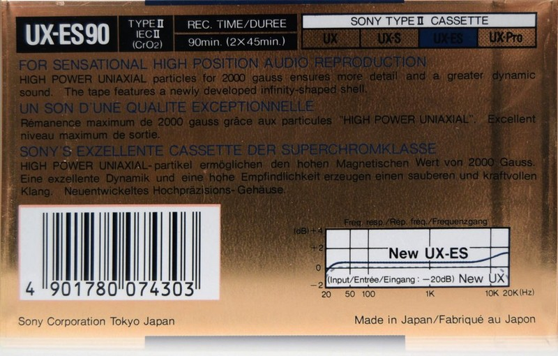 Compact Cassette Sony UX-ES 90 Type II Chrome 1988 Europe