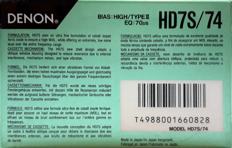 Compact Cassette Denon HD7S 74 Type II Chrome 1990 Europe
