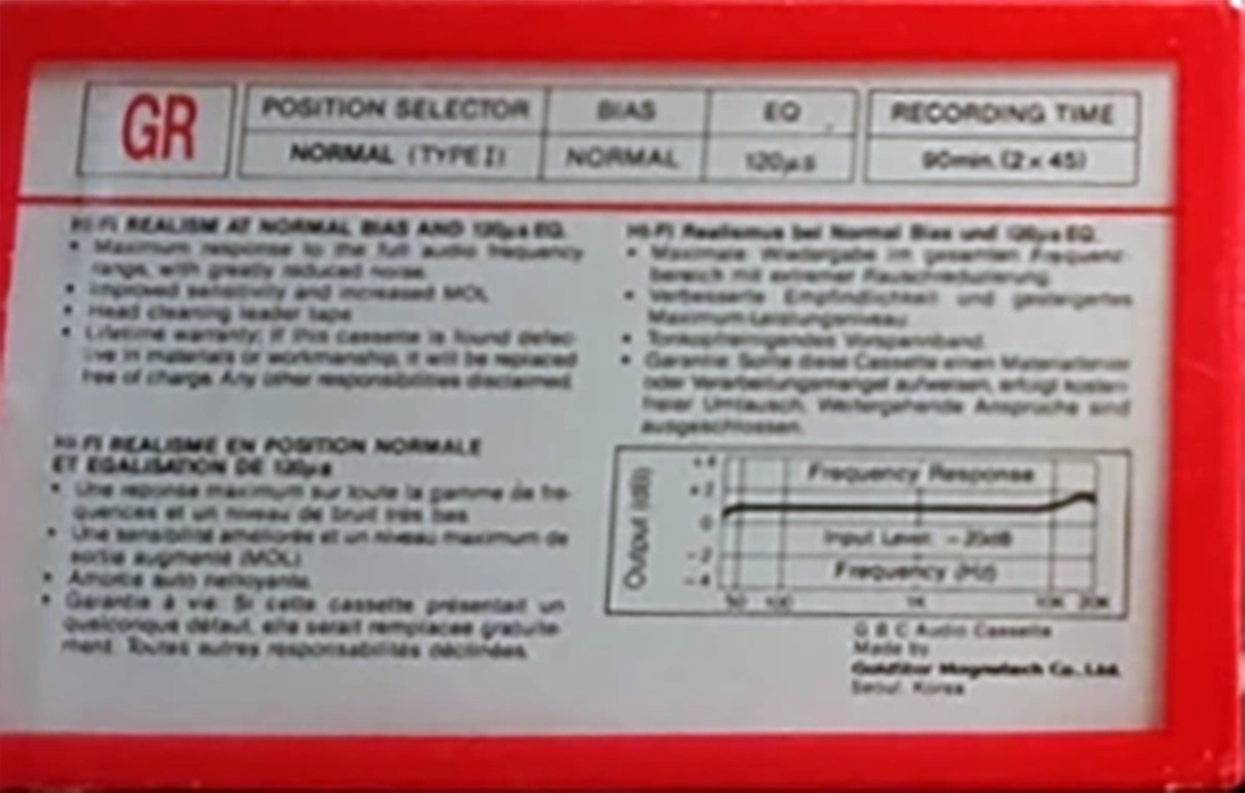 Compact Cassette GBC GR 90 Type I Normal 1985 Europe