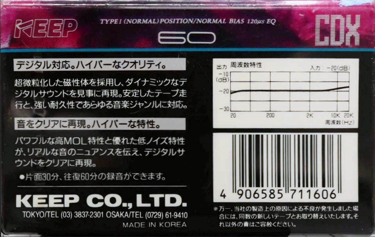 Compact Cassette KEEP CDX 60 Type I Normal 1990 Japan