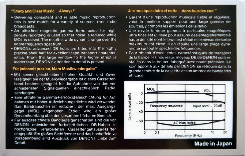 Compact Cassette Denon DX1 90 Type I Normal 1983 Europe