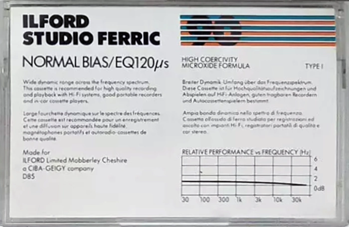 Compact Cassette Ilford 90 "Studio Ferric" Type I Normal 1982 Europe