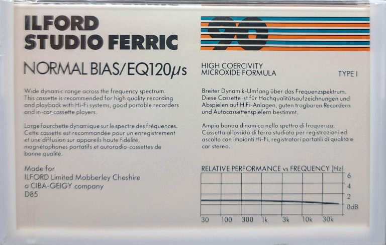 Compact Cassette Ilford 90 "Studio Ferric" Type I Normal 1982 Europe