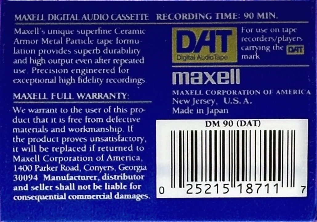 Digital Audio Tape Maxell 90 Type IV Metal 1989 USA