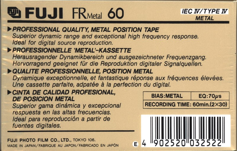 Compact Cassette Fuji FR Metal 60 Type IV Metal 1990 Europe