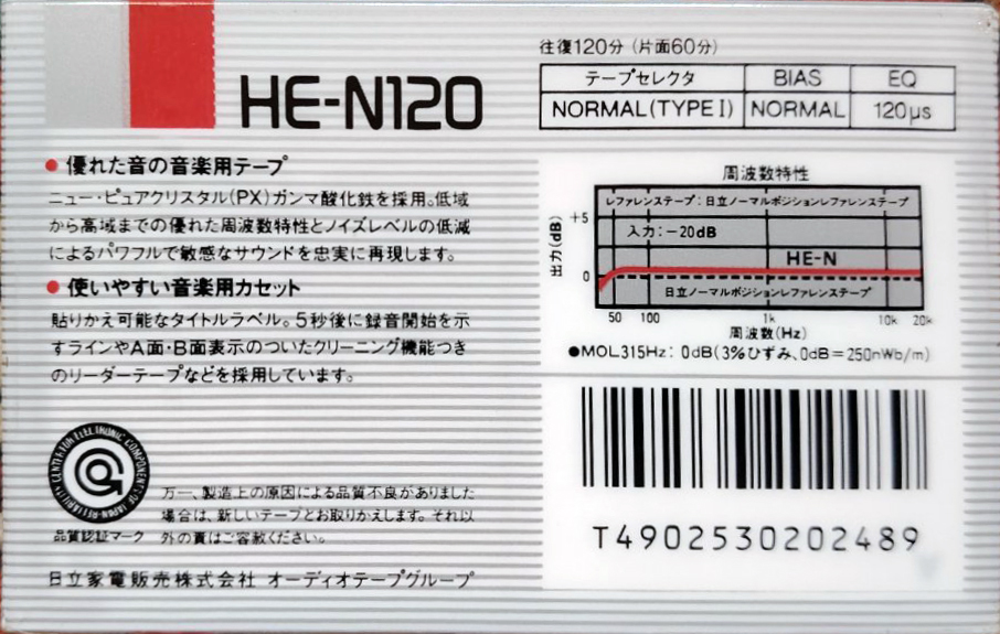 Compact Cassette Hitachi HE 120 "HE-N" Type I Normal 1987 Japan