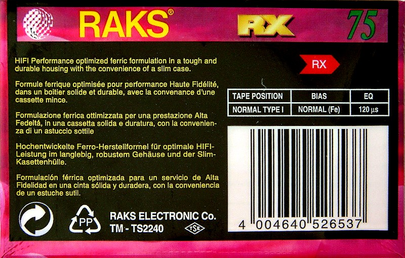 Compact Cassette RAKS RX 75 Type I Normal 1993 Europe
