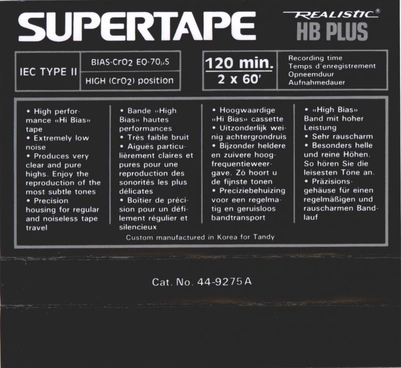 Compact Cassette SUPERTAPE HB Plus 120 "44-9275A" Type II Chrome 1992 Europe