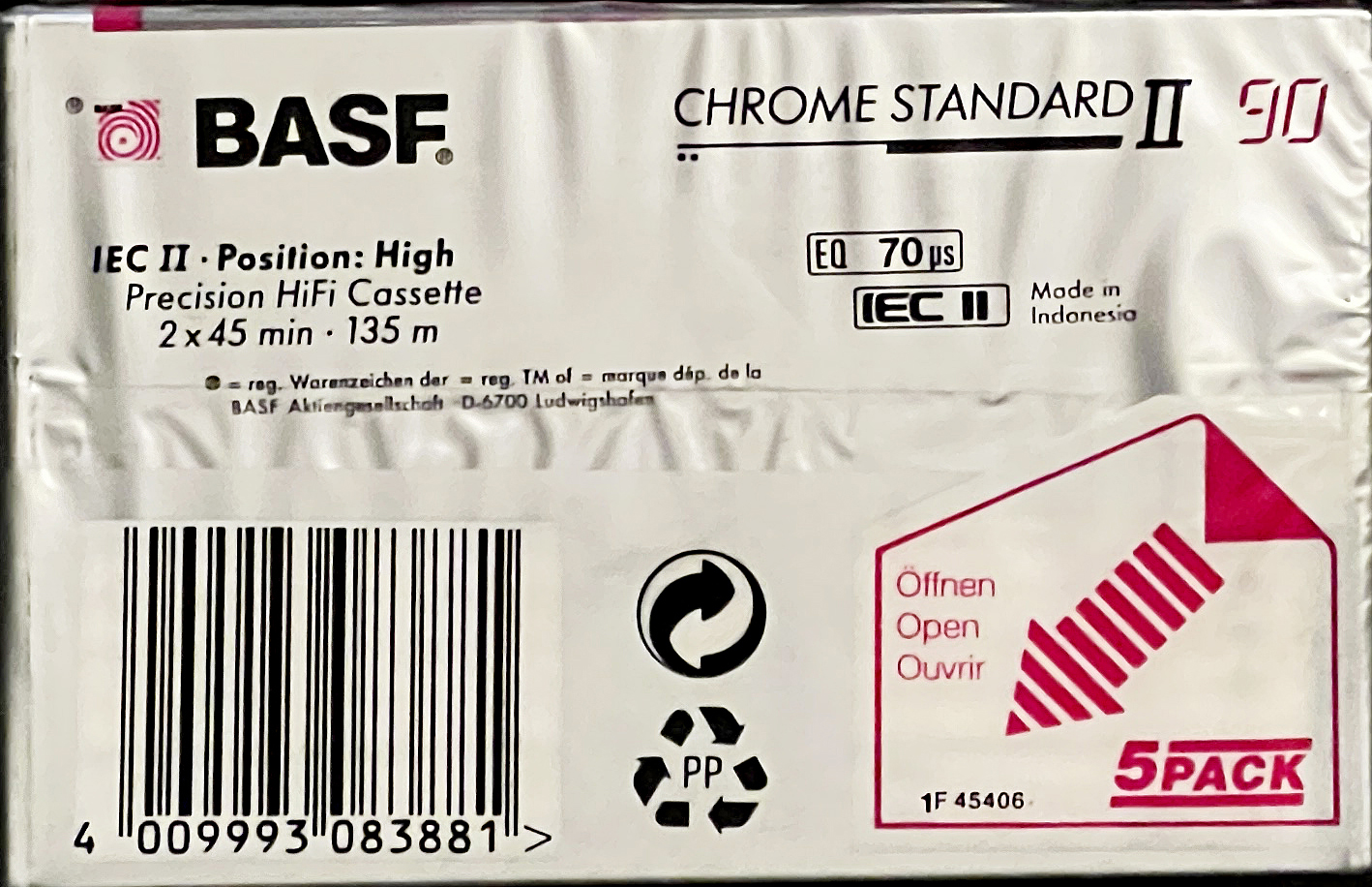 5 pack BASF Chrome Standard II 90 Type II Chrome 1991 Europe