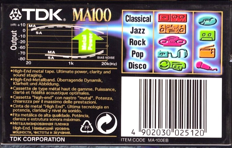 Compact Cassette TDK MA 100 "MA-100EB" Type IV Metal 1997 Europe